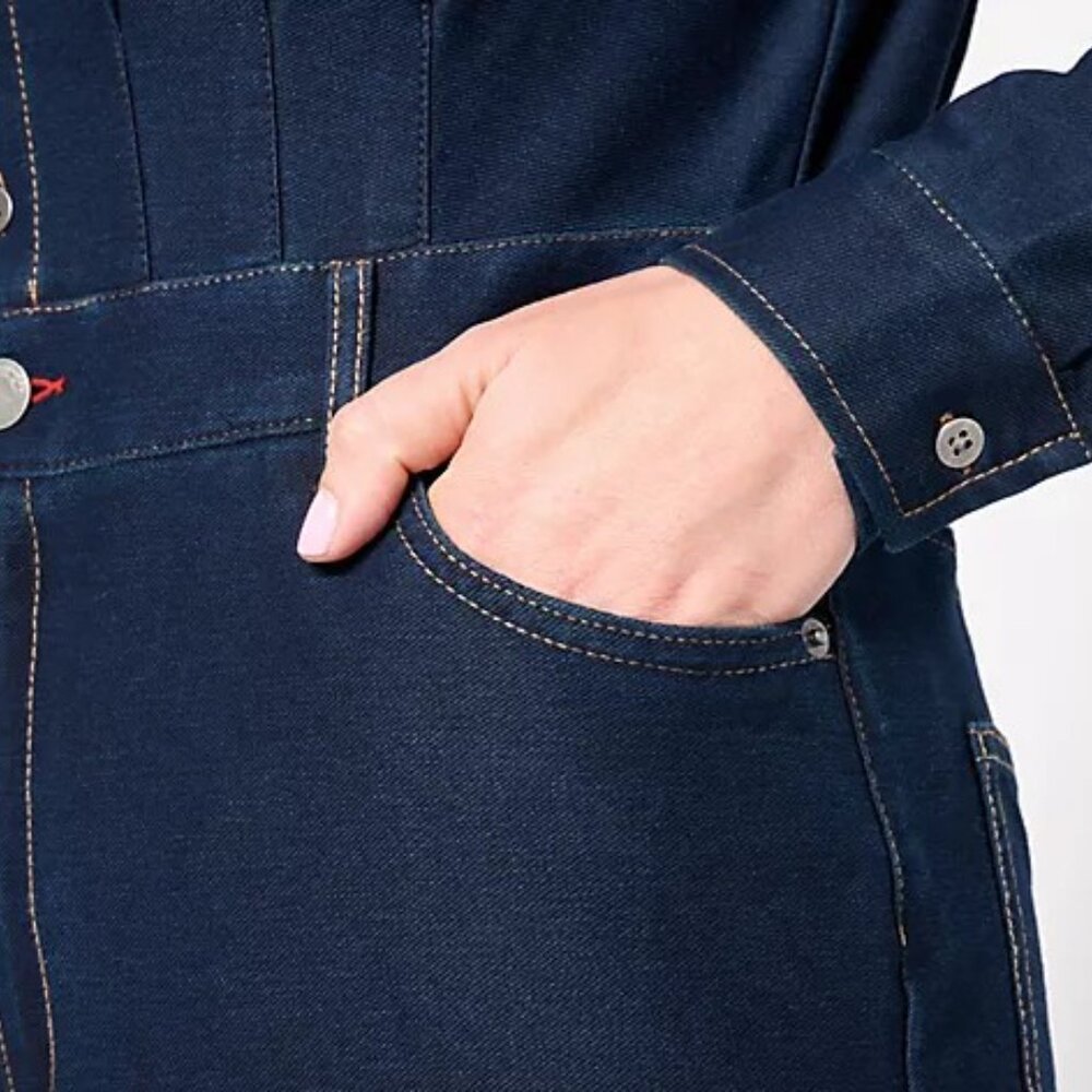 Peace Love World Denim Regular Knit Long Sleeve Dark Wash X-Small Pockets - Picture 5 of 9